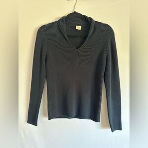 J.JIll  V Neck Ribbed Sweater Long-Sleeved Black